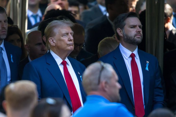 11 September 2024, US, New York: Former US President Donald Trump and Vice Presidential Candidate Senator JD Vance attend a ceremony commemorating the 23rd anniversary of the victims of the terrorist attacks on the World Trade Center on September 11, 2001