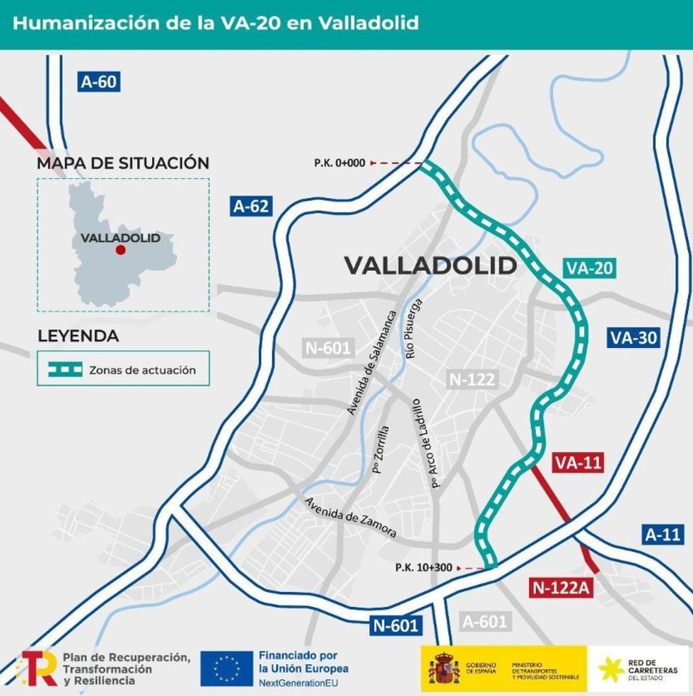 Plano de las obras en la VA-20 en Valladolid.