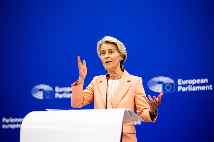 17 September 2024, France, Strassburg: European Commission President Ursula von der Leyen presents her new Commission to media representatives during a press conference after the Conference of Presidents. 