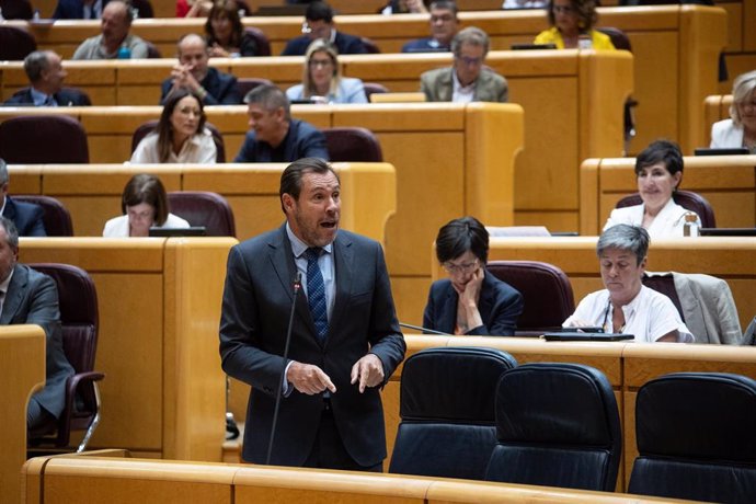 El ministro de Transportes y Movilidad Sostenible, Óscar Puente, durante la sesión plenaria del Senado.