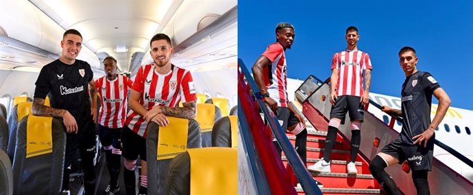 Jugadores del Athletic Club de Bilbao en un avión de Vueling