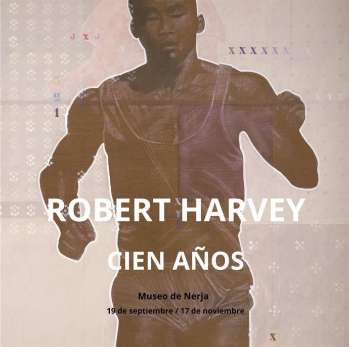 Cartel de la exposición 'Robert Harvey, Cien Años' en el Museo de Nerja.