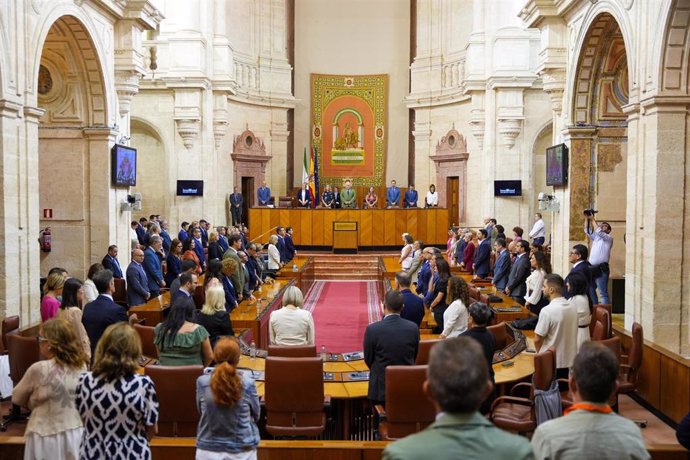 Minuto de silencio en el Parlamento andaluz en memoria de la diputada del PP por Sevilla María Díaz Cañete