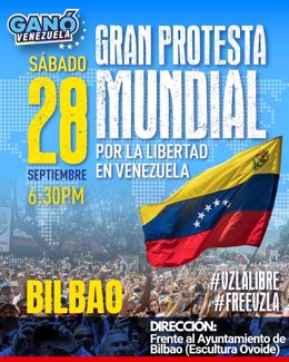 La gran protesta mundial "por la libertad de Venezuela" llega el día 28 a Bilbao tras la detención de dos bilbaínos por el Gobierno de Nicolás Maduro