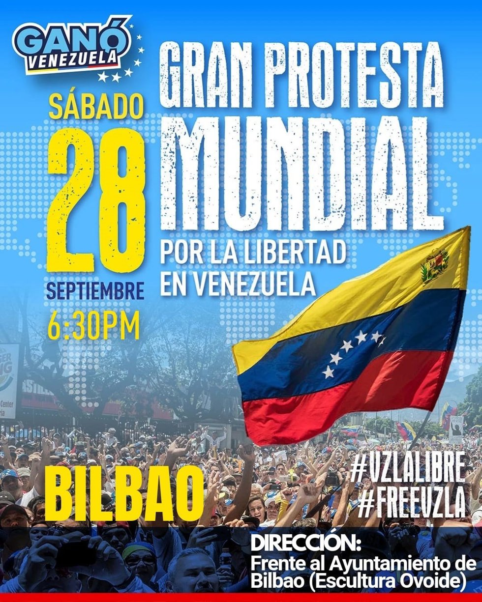 La gran protesta mundial "por la libertad de Venezuela" llega el día 28 a Bilbao tras la detención de dos bilbaínos por el Gobierno de Nicolás Maduro