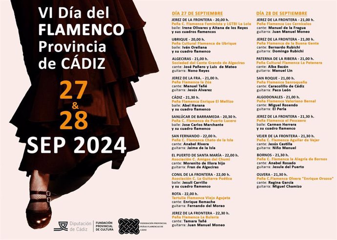 Cartel de actuaciones en peñas por el Día del Flamenco en 2024.