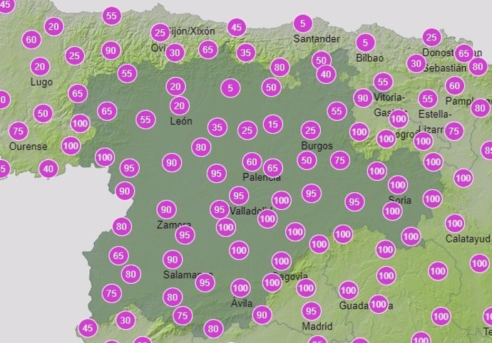 Previsión de precipitaciones para este jueves en Castilla y León