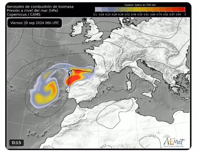 Partículas de humo de incendios de Portugal oscurecerán el cielo del norte de España hasta el domingo, avisa AEMET.