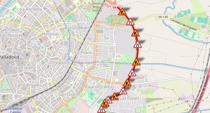 Información sobre la afección al tráfico por las obras de la VA-20 en Valladolid.