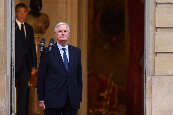 05 September 2024, France, Paris: Newly appointed France's Prime Minister Michel Barnier looks on during the handover ceremony at the Hotel Matignon. Photo: Julien Mattia/Le Pictorium via ZUMA Press/dpa