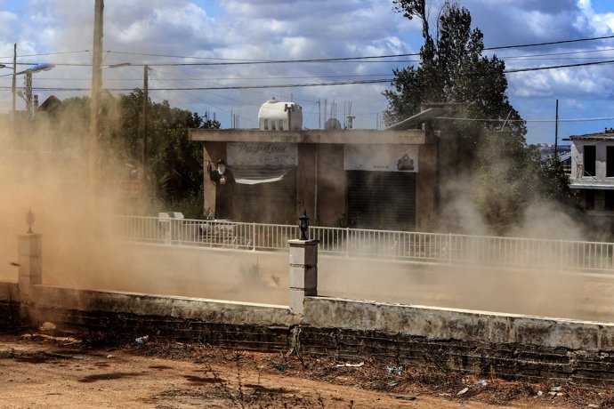 19 September 2024, Lebanon, Qliyaa: Dust and smoke billows after Lebanese army detonated a walkie-talkie that was found thrown away a day after several devises exploded killing pro-Iranian Hezbollah militants.