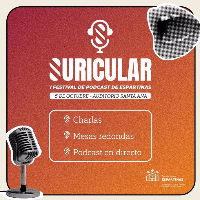 Cartel del I festival Suricular de podcast de este sábado en Espartinas