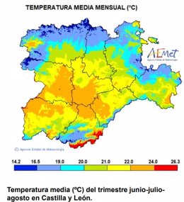 Temperatura media mensual en Castilla y León.