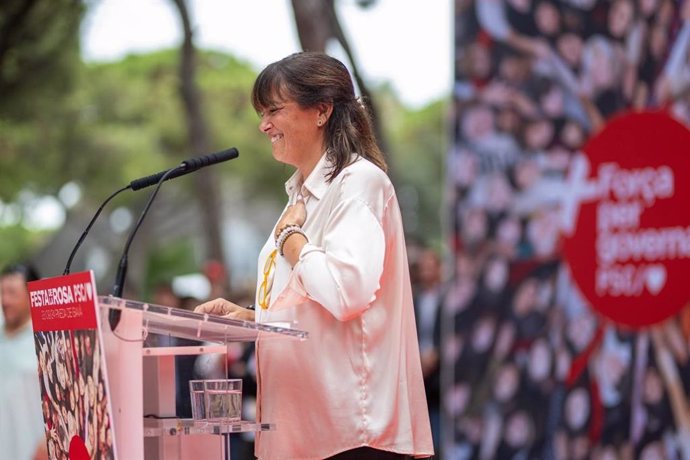 L'alcaldessa de Gavà (Barcelona), Gemma Badia, en la seva intervenció a la Festa de la Rosa del PSC d'aquest diumenge