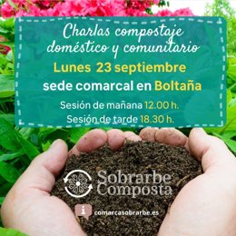 Cartel sobre las charlas sobre compostaje que impulsan la Comarca de Sobrarbe.