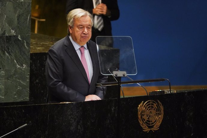 UNITED NATIONS, Sept. 22, 2024  -- Secretary-General of the United Nations Antonio Guterres speaks at the Summit of the Future at the UN headquarters in New York, Sept. 22, 2024. The Summit of the Future opened at the UN headquarters in New York on Sunday