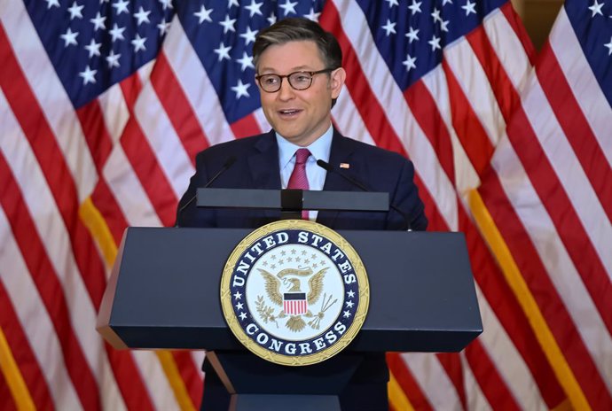 September 18, 2024, Washington, District Of Columbia, USA: Speaker of the US House of Representatives Mike Johnson (Republican of Louisiana) makes opening remarks during the Hidden Figures Gold Medal Ceremony in the Emancipation Hall on Capitol Hill in Wa