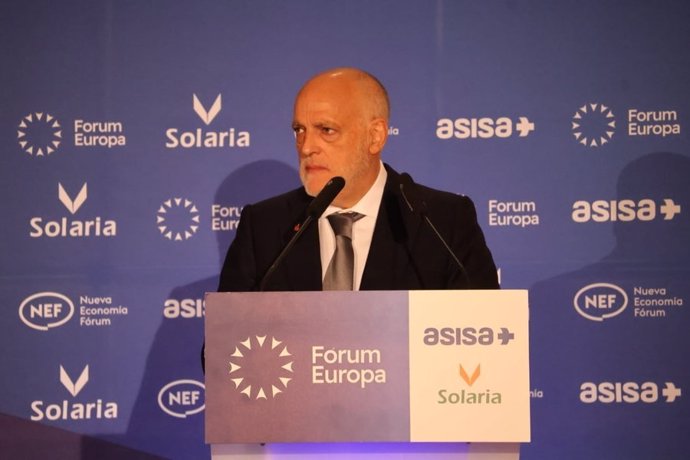 El presidente de LaLiga Javier Tebas durante su participación en el Forum Europa