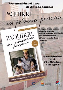 La presentación de 'Paquirri, en primera persona' tendrá lugar este miércoles en el Centro Cultural de Barbate.