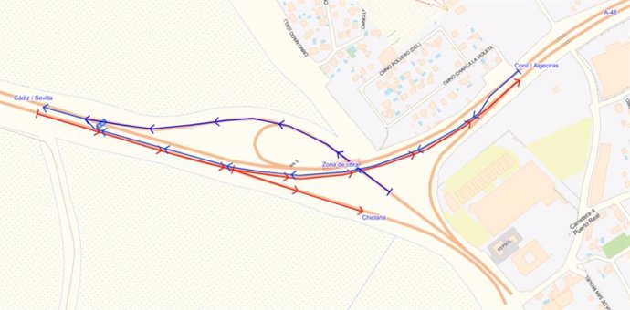 Desvío programado en el tráfico por las obras en el nudo Tres Caminos de Chiclana