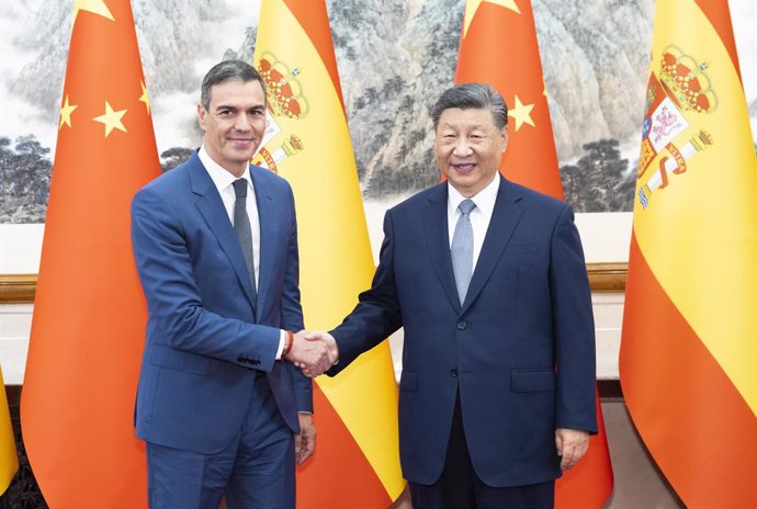 BEIJING, Sept. 9, 2024  -- Chinese President Xi Jinping meets with Spanish Prime Minister Pedro Sanchez, who is on an official visit to China, at the Diaoyutai State Guesthouse in Beijing, capital of China, Sept. 9, 2024.