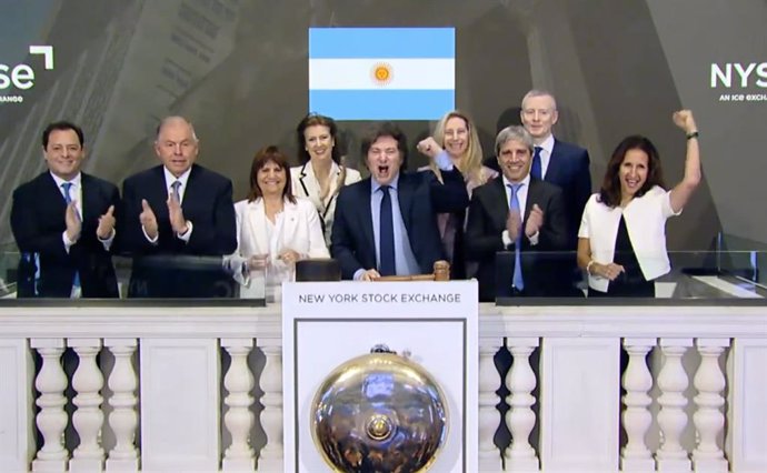 El presidente argentino, Javier Milei, en la sede de la Bolsa de Nueva York