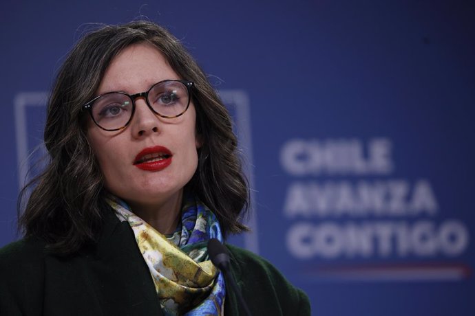 Santiago 23 de septiembre 2024. La Ministra vocera de gobierno, Camila Vallejo, realiza un punto de prensa en el Palacio de La Moneda.   Dragomir Yankovic/Aton Chile