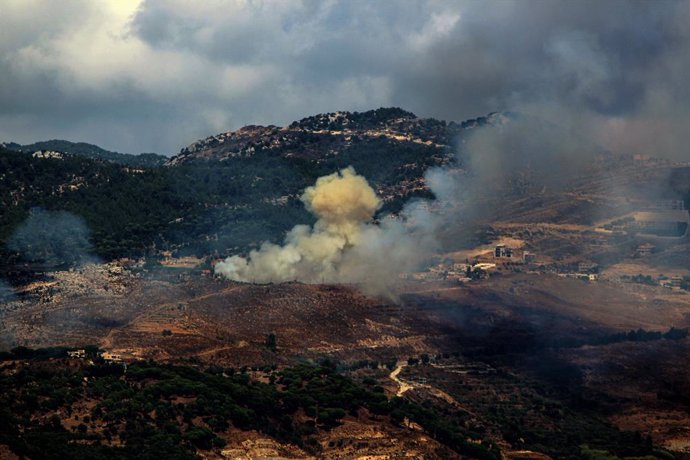 September 23, 2024, Qliyaa, Qlyiaa, Lebanon: Smoke from heavy Israeli air raids billows from the southern Lebanese village of Arab Salim. Powerful air attacks were launched across much of southern Lebanon. Lebanese Health Ministry said 182 people were kil