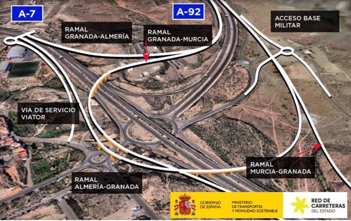 Planificación de las obras del enlace de la A-92 y A-7 en Viator (Almería).