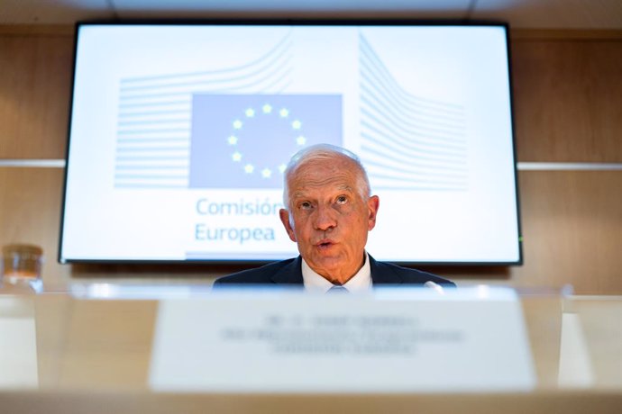 El alto representante de la Unión para Asuntos Exteriores y vicepresidente de la Comisión, Josep Borrell, durante una rueda de prensa, en la Sala Europa de la sede de la Representación de la Comisión Europea en España, a 13 de septiembre de 2024, en Madri