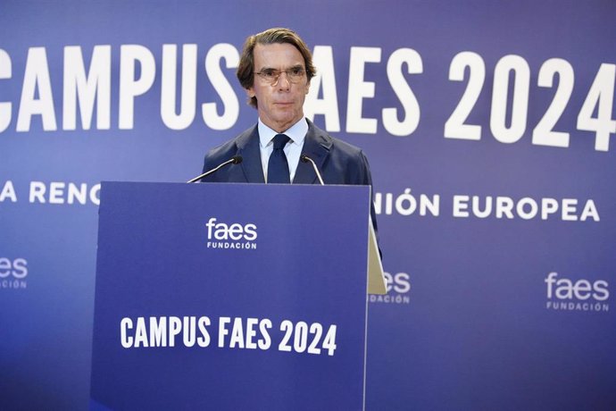 El presidente de FAES y expresidente del Gobierno, José María Aznar, en la inauguración del Campus FAES 2024.