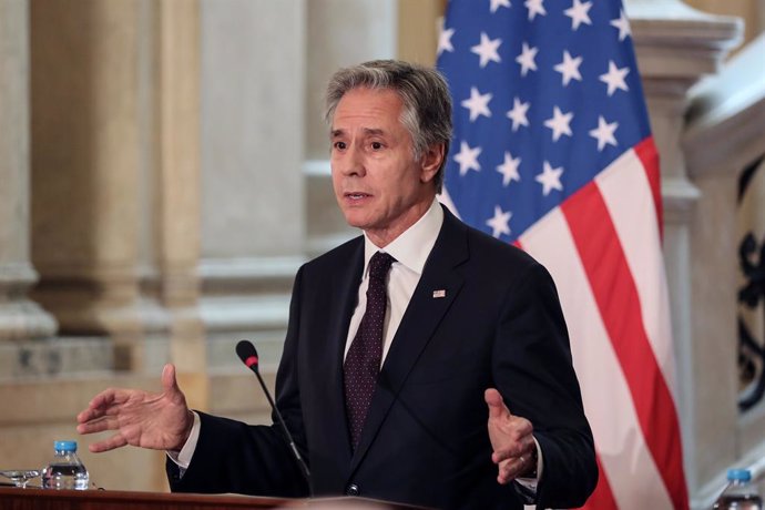 18 September 2024, Egypt, Cairo: US Secretary of State Antony Blinken speaks during a press conference with Egypt's Foreign Minister Badr Abdelatty (Not Pictured) after their meeting in at Tahrir Palace. Photo: Khaled Elfiqi/dpa