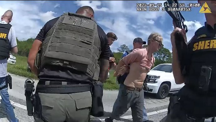 September 16, 2024, Martin County, Florida, USA: Body Cam video of RYAN WESLEY ROUTH, accused attempted assassin suspect of former President Trump, as he is apprehended by Martin County Sheriff’s Office. The Martin County Sheriff’s Office shared the foota