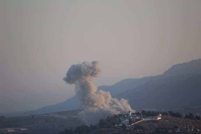 KAFR KILA (LEBANON), Sept. 24, 2024  -- Smoke rises following an Israeli attack in Kafr Kila, Lebanon, on Sept. 24, 2024. At nightfall, Israel launched a new wave of attacks in Lebanon. The Air Force "conducted a number of extensive strikes on dozens of t