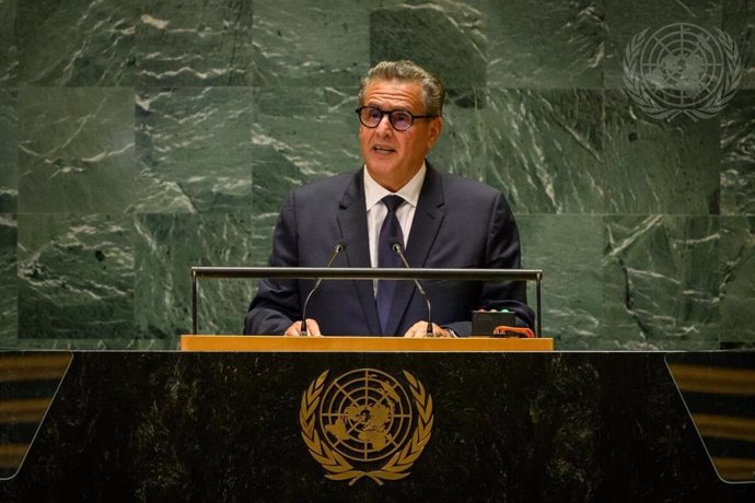 El primer ministro de Marruecos, Aziz Ajanuch, durante un discurso ante la Asamblea General de la ONU