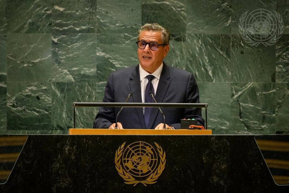 El primer ministro de Marruecos, Aziz Ajanuch, durante un discurso ante la Asamblea General de la ONU