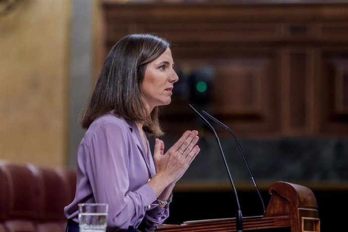 La secretaria general de Podemos, Ione Belarra, interviene durante un pleno en el Congreso de los Diputados, a 24 de septiembre de 2024, en Madrid.  El Congreso debate hoy la toma en consideración de dos iniciativas legislativas de grupos parlamentarios. 