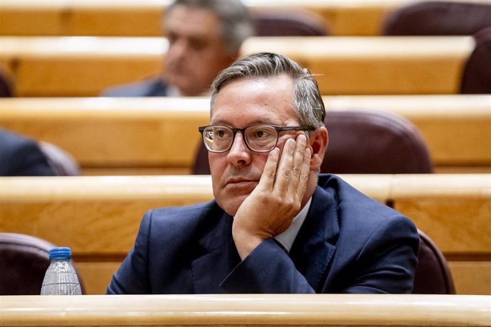 El secretario general del PP de Madrid, Alfonso Serrano, durante una sesión plenaria en el Senado.