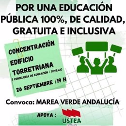 Cartel de la convocatoria por la educación pública de Marea Verde Andalucía.