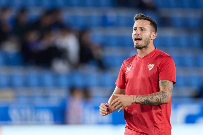 Saul Niguez of Sevilla FC reacts prior to the LaLiga EA Sports match between Deportivo Alaves and Sevilla FC at Mendizorrotza on September 20, 2024, in Vitoria, Spain.