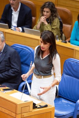 La conselleira de Vivenda e Planificación de Infraestruturas, María Martínez Allegue, en el Parlamento de Galicia.