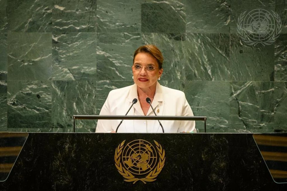 La presidenta de Honduras, Xiomara Castro, durante la 79 Asamblea General de Naciones Unidas