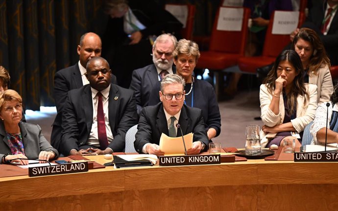 25 September 2024, US, New York: UK Foreign Secretary David Lammy looks on as Prime Minister Sir Keir Starmer addresses the Security Council during the 79th United Nations General Assembly. Photo: Leon Neal/PA Wire/dpa