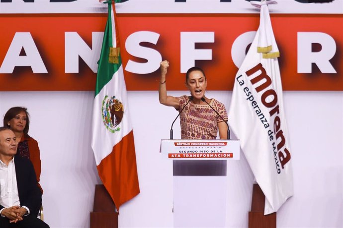 September 22, 2024, Mexico City, Cdmx, Mexico: Mexico's President-elect Claudia Sheinbaum Pardo  speaking  during the Installation of the VII Extraordinary National Congress of MORENA, at the World Trade Center (WTC). on September 22, 2024 in Mexico City,