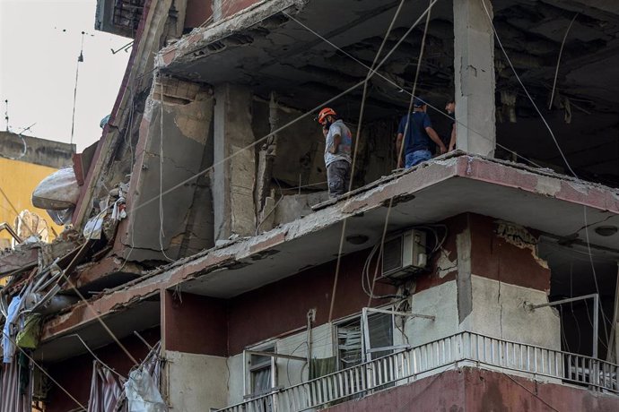 Un edificio dañado por un bombardeo israelí en un barrio de Beirut, la capital de Líbano