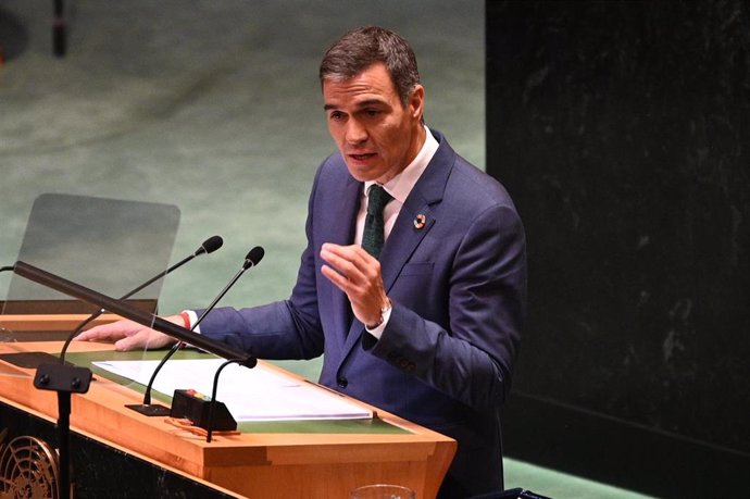 El presidente del Gobierno, Pedro Sánchez, interviene ante la Asamblea General de Naciones Unidas