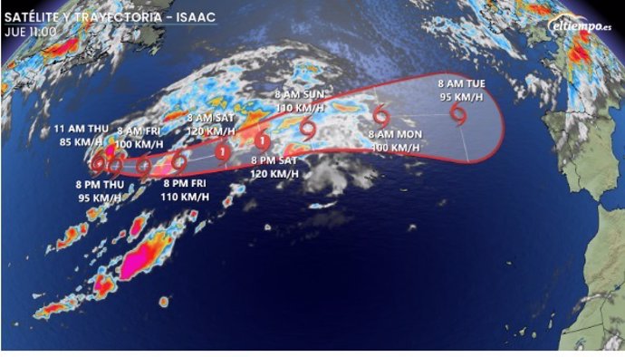 Isaac, aún tormenta tropical, podría evolucionar a huracán. Tras esto, la previsión apunta a que alcanzaría España.