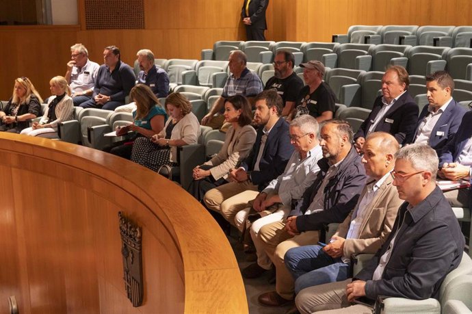 La alcaldesa de Ejea de los Caballeros, Teresa Ladrero, y otros alcaldes, en la tribuna de público de las Cortes de Aragón, durante la comparecencia del consejero de Sanidad, José Luis Bancalero, sobre la sanidad rural.