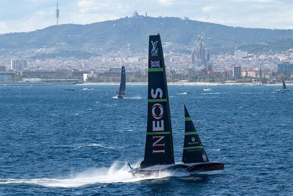 September 26, 2024. Louis Vuitton Cup, Final Race Day 1. INEOS BRITANNIA, LUNA ROSSA PRADA PIRELLI TEAM