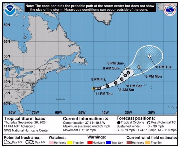 El ciclón tropical Isaac podría alcanzar categoría de huracán, pero a la Península llegaría como borrasca, según AEMET.